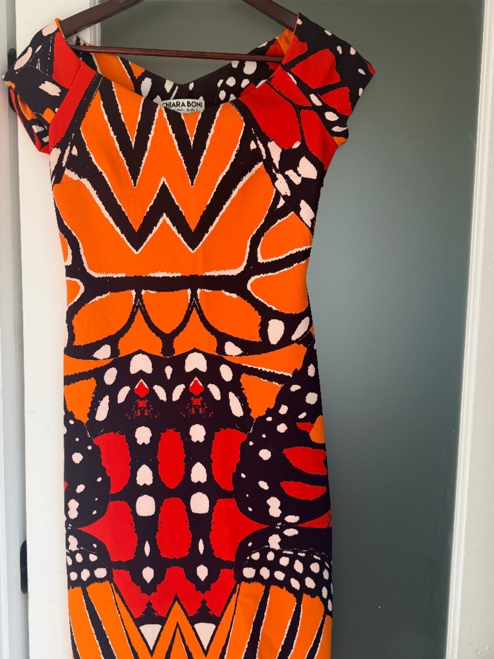 Chiara Boni Sally Butterfly Print Bodycon Midi Dress IT 44 US 8